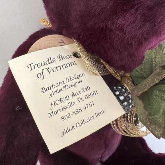 Treadle Bears of Vermont Burgundy Jointed Teddy Bear Collectible Barbara McLean - Picture 2 of 7